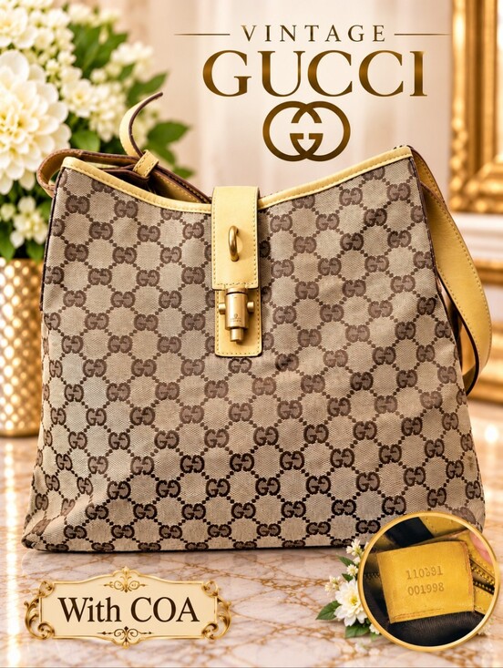 Gucci Handbags - GUCCI Vintage GG Monogram Canvas Jackie Shoulder Bag W COA